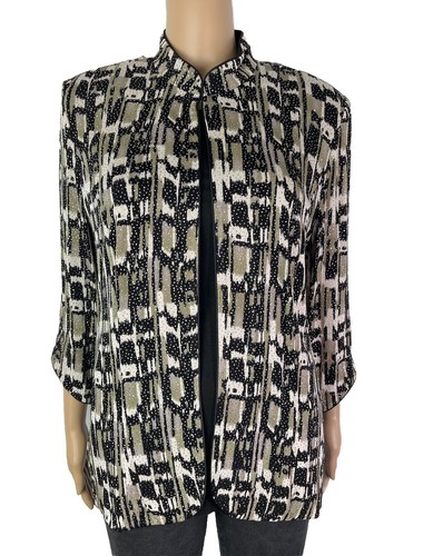 Alex Evenings Elegant Sparkle Black White Grey Open Front Evening Jacket Size XL