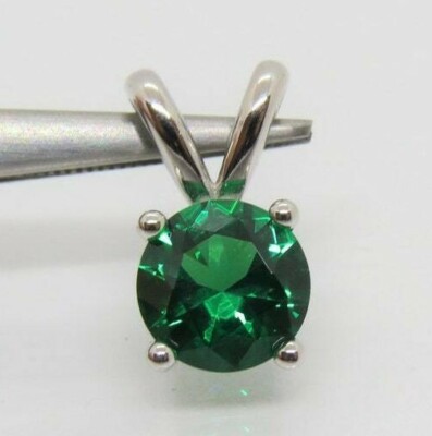 Women's 4 Prong Solitaire Pendant 7mm Round Lab Created Emerald 925 Silver