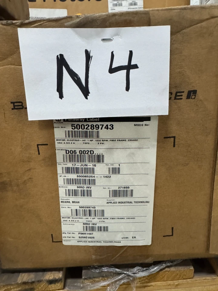 BALDOR MOTOR N4 1 HP M3546 1725 RPM 208-230/460 V  3.7-3.4/1.7 AMP 3 PH FR 56 - Image 3 of 4