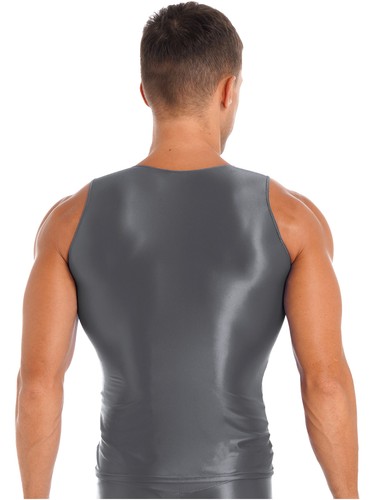 Mens Glossy Smooth Tank Top Stretchy Sleeveless Vest Yoga Gym Fitness Crop Shirt - Picture 31 of 108