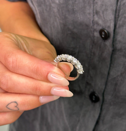 Diamant Band 7 Steine Ring F VS2 rund AGI zertifiziert Lab Created 14K Weißgold