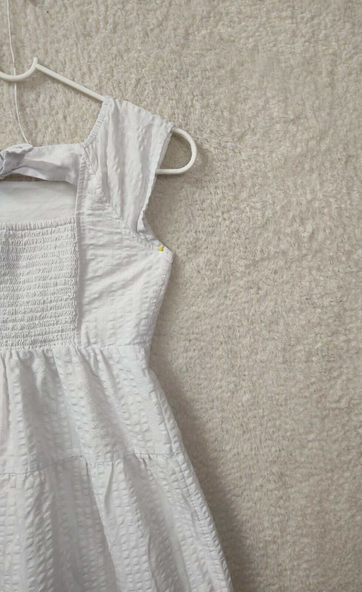 feather trim white dress Adrienne White Feather Trim Mini Dress, L / White
