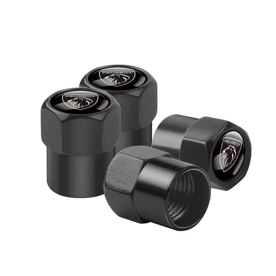 4x Capuchons Bouchons de Valve de Pneu Alu Peugeot Noir Argent - Photo 4/4