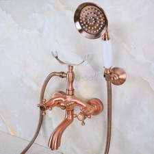Antique Red Copper Wall Mounted Clawfoot Bath Tub Faucet Mixer Tap W/ Handshower