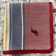 MAN HANKY RED YELLOW BLUE STRIPED CLASSIC VTG COTTON POCKET ART SQUARE 19   P22
