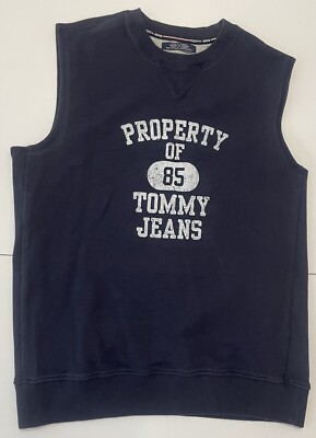 Property Of Tommy Jeans Navy Blue Sleeveless Muscle Sweatshirt  Mens L Pullover