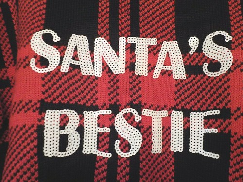 Sequin "Santa's Bestie" Christmas Sweater Size Med. Junior With Love Derek New! - Picture 2 of 7