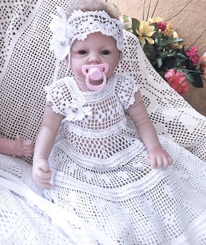 Floral And Scroll Crochet Christening Dress, Headband And Booties Pattern - Picture 8 of 12