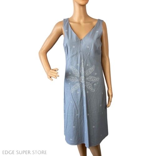 Vestido J Crew Azul Claro Floral Bordado Cuello en V Sin Mangas Cambray Talla 8 - Imagen 2 de 5