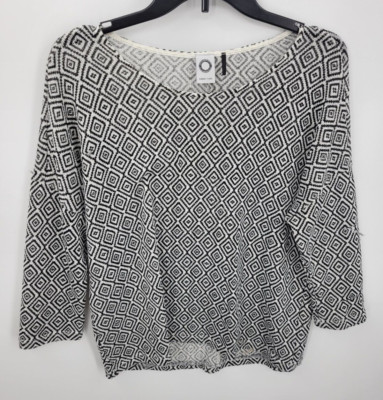 Akemi and Kin Top Womens Medium Black White Geo Print Boat Neck Knit Popover