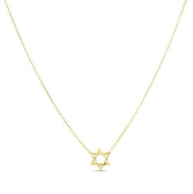 14k Yellow Gold 7mm Mini Star of David 18'' Chain Necklace (jump ring at 16'')