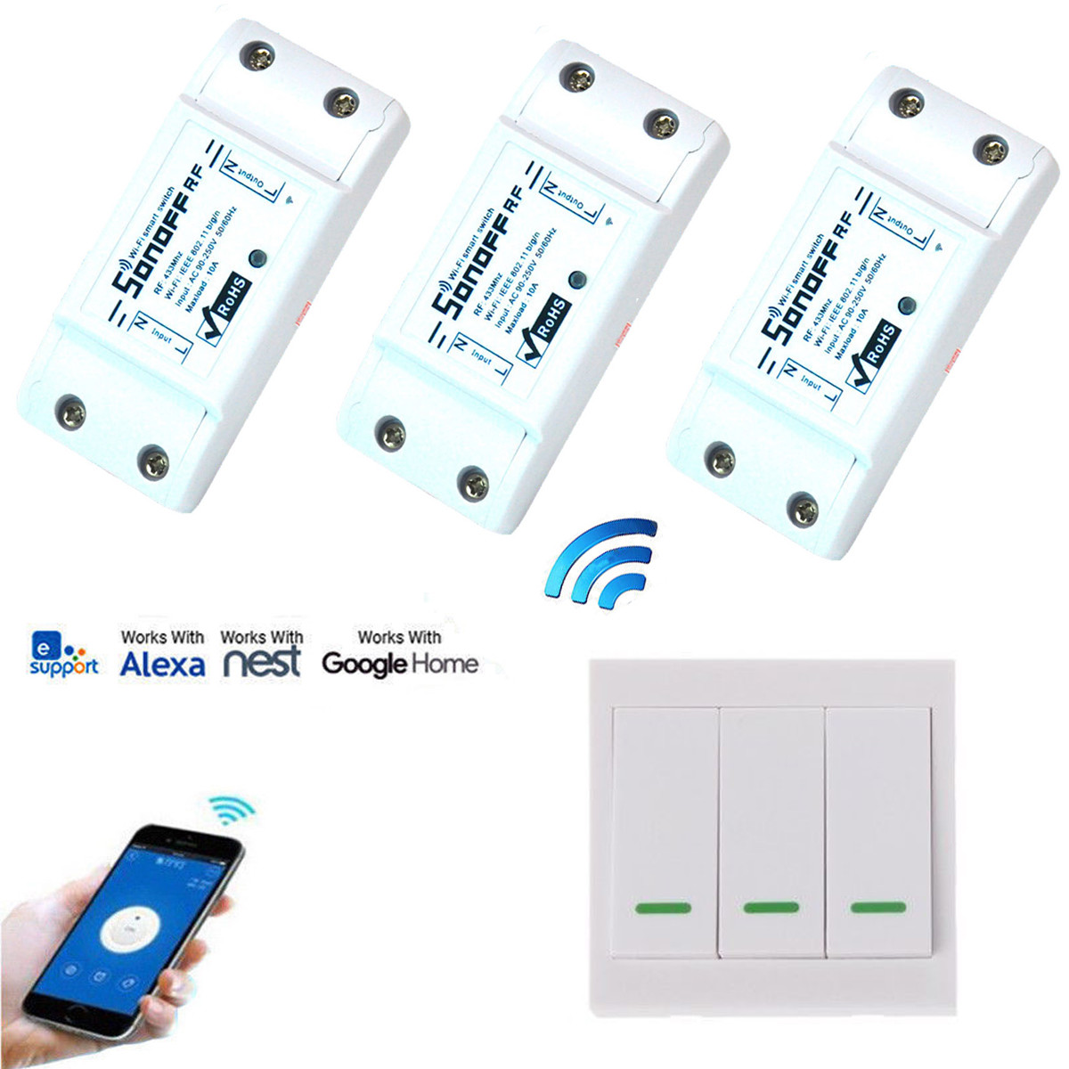 Sonoff RF WiFi Funkschalter Lichtschalter 433mhz Taster Wandschalter eWelink APP