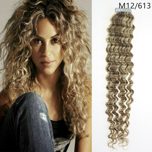 Extensiones de cabello con cinta invisible cinta adhesiva piel tramas Remy cabello humano rizado - Imagen 14 de 135
