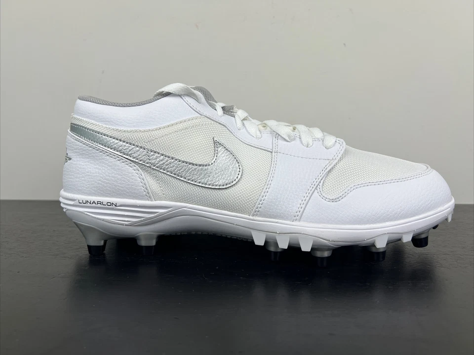 Botines de fútbol talla 12 Air Jordan 1 TD bajos blancos plateados AV5292-101 Lunarlon Foto 3 de 4