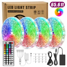 65.6FT RGB Led Strip Lights Waterproof Flexible with 44 Keys Remote 12V US Power