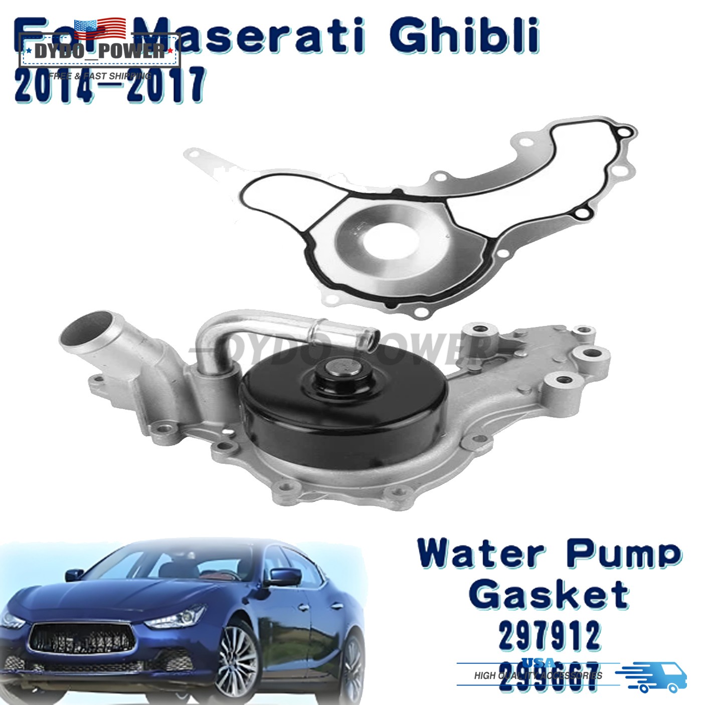 Water Pump ＆ Gasket Fit For Maserati Ghibli 3.0 V6 2014-17 297912 299667