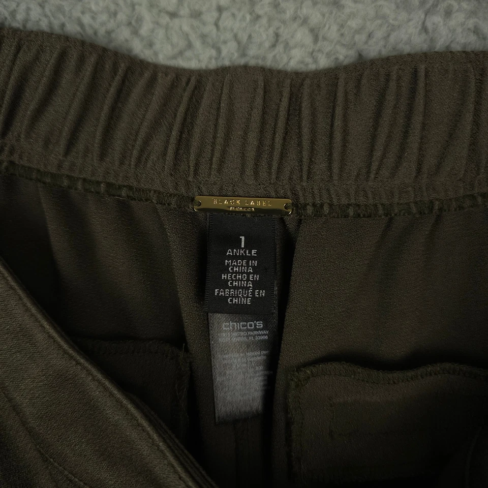 Pantalones Chicos Etiqueta Negra Mujer 1 EE. UU. 8 M Verde Satinado Hebilla Tobillo Cintura Elástica Foto 3 de 4