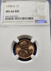 A 1958 D LINCOLN  WHEAT CENT PENNY NGC UNC MS66RD BLAZER!!!!
