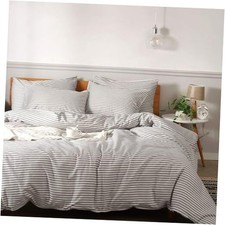 100 Natural Cotton 3pcs Striped Duvet Cover Sets,White Queen 90" 90" 0604