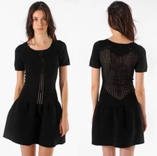 Maje Ambre Black Laser Cut Out Knit Ribbed Mini Dress Sz 1 US XS