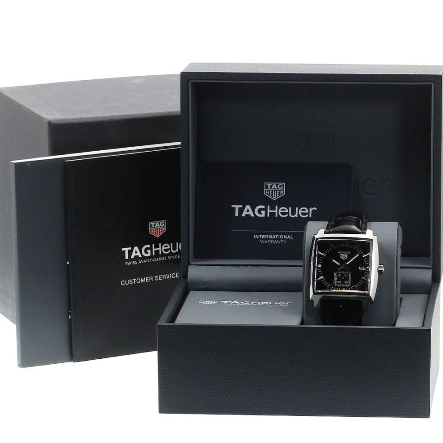TAG HEUER MONACO WAW131A 37mm SS Black Dial Leather Strap Date #C329