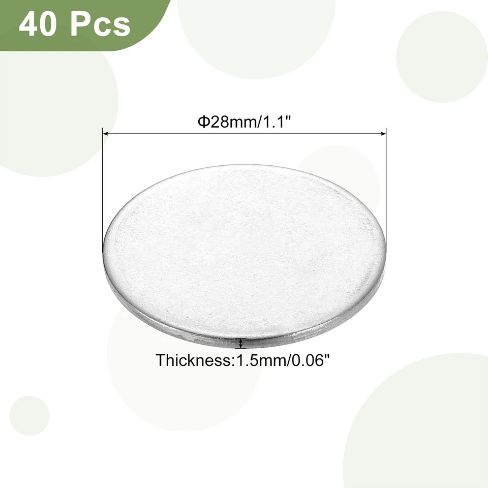 40Pcs Stainless Steel Disc, 1 3/32" Dia 0.06"(1.5mm) Thick Round Circle Plate Foto 2 de 4
