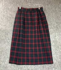 Vintage Skirt Womens Small Red Plaid Pockets Wool Blend Midi Classic Office Chic