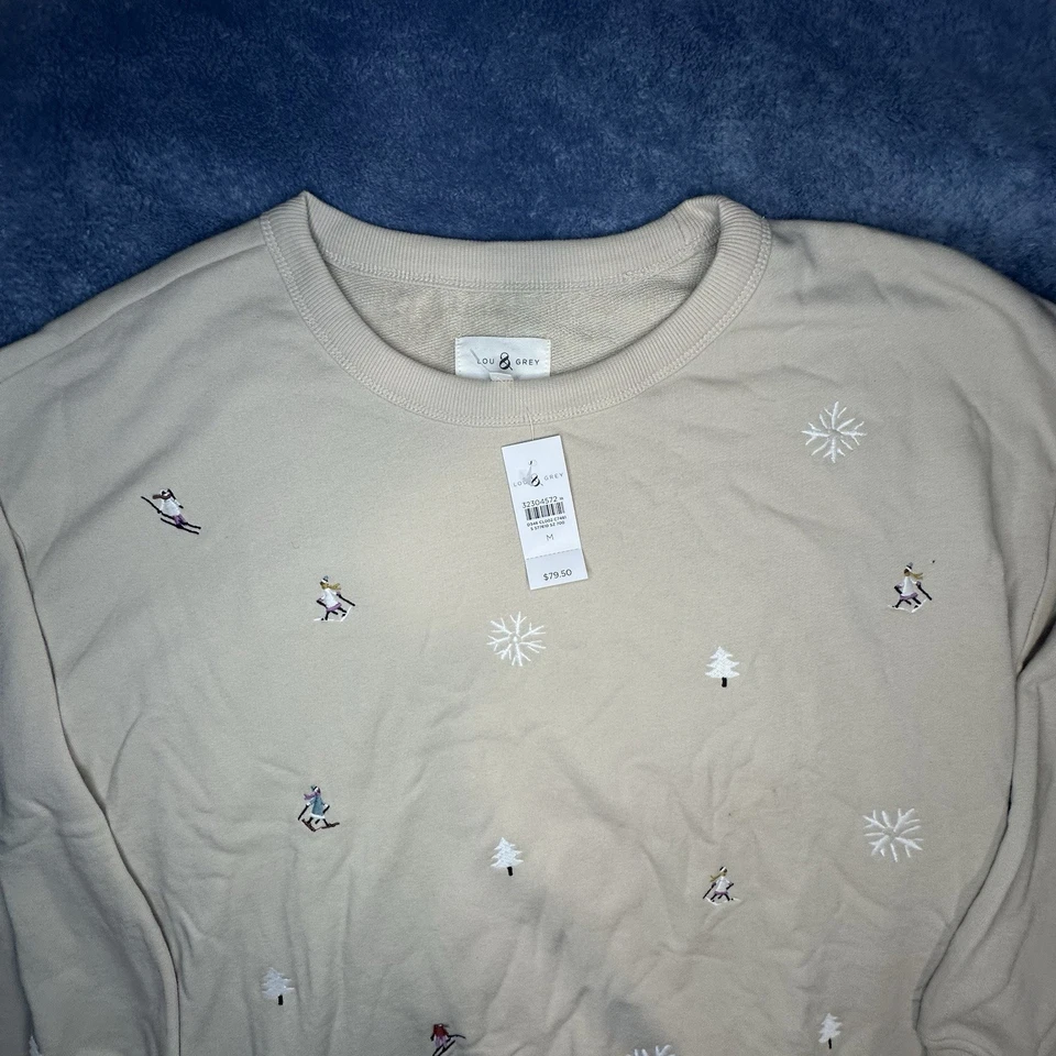 Lou & Grey Women’s Beige Christmas Crewneck Sweatshirt Size Medium NWT - Image 3 of 4