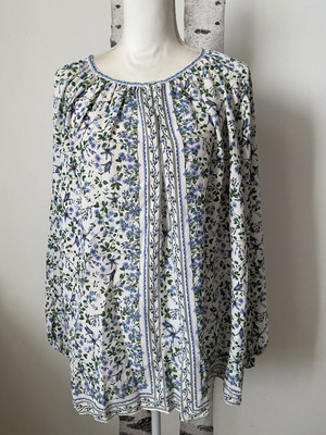 MAX STUDIO Blue Green White Floral Print Long Sleeve Blouse Women's Plus Size 2X