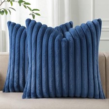Faux Fur Plush Throw Pillow Covers 18x18 Set 18" x 18" Pack of 2 Navy Blue