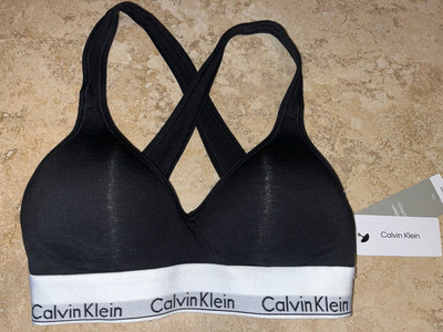 Calvin Klein Modern Cotton Padded Bralette Bra Black Size XS