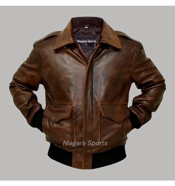 Nueva chaqueta de cuero genuino marrón envejecido chocolate bombardero de vuelo para hombre Foto 3 de 4