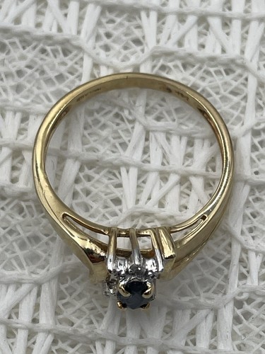 14K Yellow Gold 2.1g Dark Blue Spinel & Diamonds Ladies Ring Size 5.25 - Picture 12 of 23