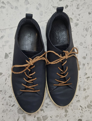 ECCO Soft Driftin Sneaker Navy Blue Leather Lace-Up Shoes US 12 FREE SHIPPING