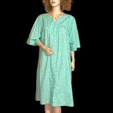 Vintage Go Softly Green Swirl Pattern Patio House Dress Sz L