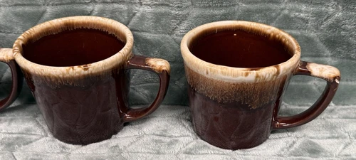 Vintage Set Of 4 MCCOY USA Brown Drip Glaze Pottery Mugs #2