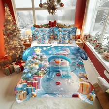 Twin Size 7 Piece Bedding Sets Snowflake Snowman Comforter Set Merry Christma...