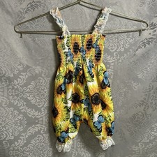 Vtg Style Sunflower Butterfly Print Romper Girls 6-9 Mos