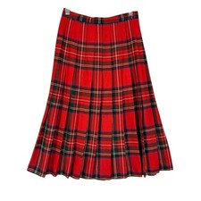 Vintage Nordstrom Wool Pleated Plaid Midi Skirt Lightweight Sz 6 Red Academia