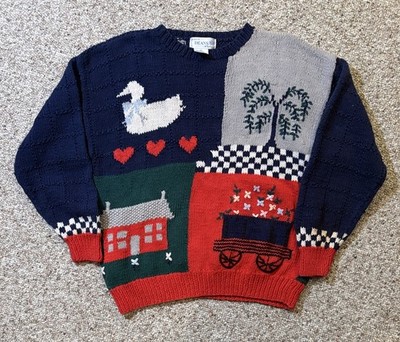 Vtg Deans Of Scotland Cottage Core Farmhouse Handknit Sweater. Size L.