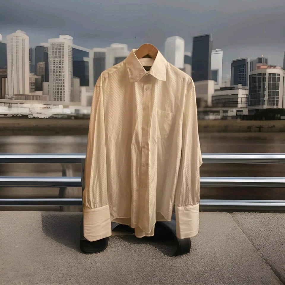 Camisa de vestir de colección Daniel Ellissa para hombre 17.5 34 35 blanca satén a rayas esmoquin camisa Foto 2 de 4