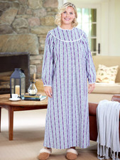 Lanz Classic Tyrolean Cotton Flannel Nightgown, 54 Inch, Purple
