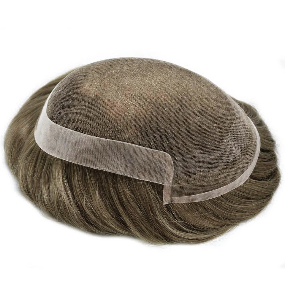 French Lace Front Mens Toupee Hairpiece Human Hair Replacement System Natural US - Image 2 of 4