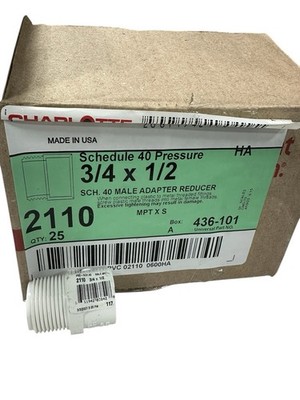 Charlotte Pipe 436-101, 3/4'' MPT x 1/2'' SOCKET PVC Sch 40 Male Adapter Lot of 25