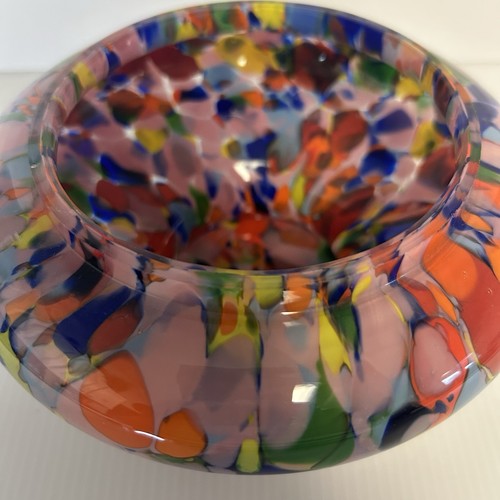 Vintage Likely Murano Art Glass Bowl Candy Dish Multi Colored Rainbow Heavy - Picture 7 of 7