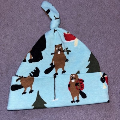 Neu ohne Etikett Biber Baby Mütze Little Blue House Hatley Dam süß 6-12 Monate 100 % Baumwolle