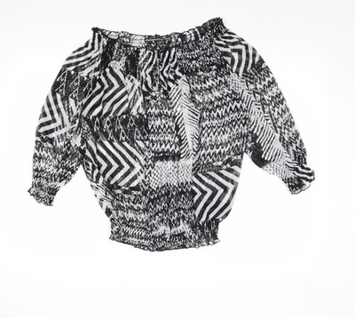 Madison Paige Damen Basic Bluse schwarz geometrisches Polyester Größe L Off the