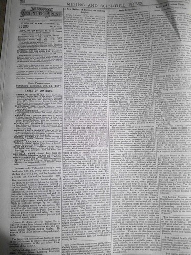 Mining & Scientific Press Oct. 14, 1876. Aerial Navigation; Sea electric lights - Picture 11 of 20