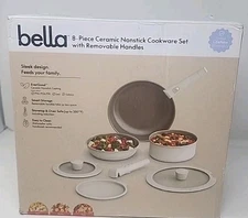 bella 8pc StoreMore Ceramic Nonstick Cookware Set Oatmilk:  Induction