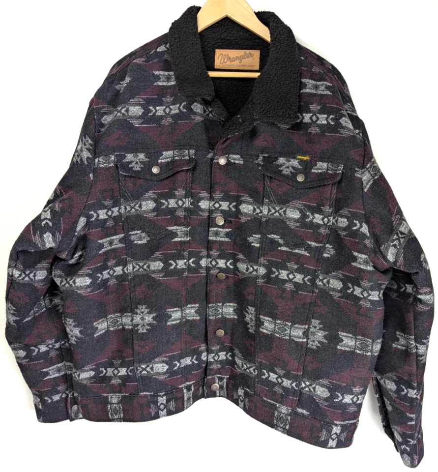 Wrangler мужской XXL Aztec черный шерпа пальто родной племенной Western водитель грузовика куртка - Изображение 4 из 4